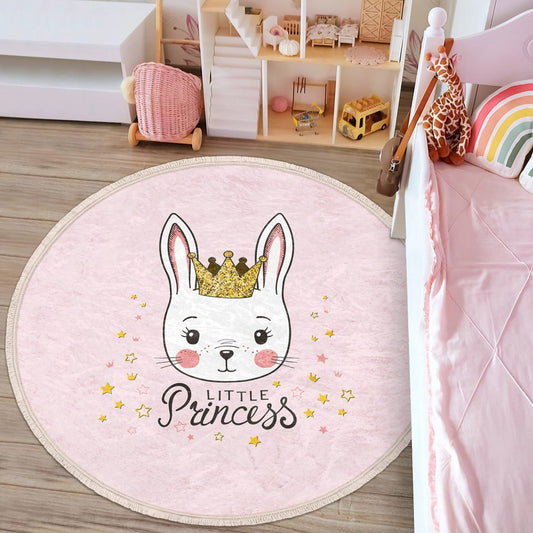 Princess Girl Room Area Rug, Pink Princess Girl Round Rug, Kids Room