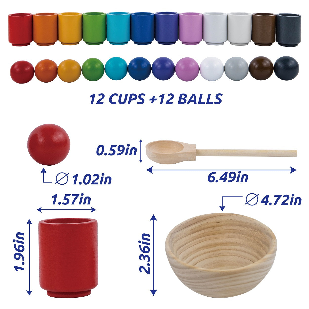 Wooden Cups and Balls - Color Match Montessori Toy